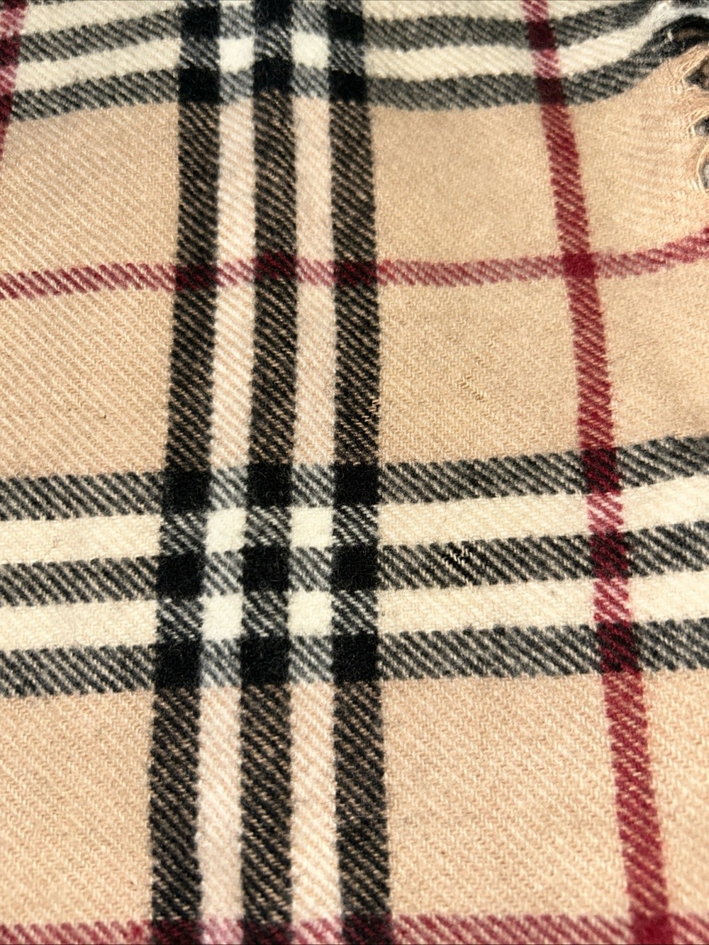 Burberry Cashmere Nova Check Scarf Classic Beige Plaid Fringe - Picture 4 of 9